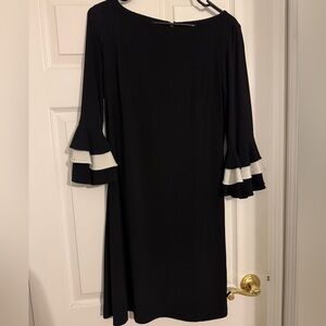 Elegant Black and White Ruffle Sleeve Dress